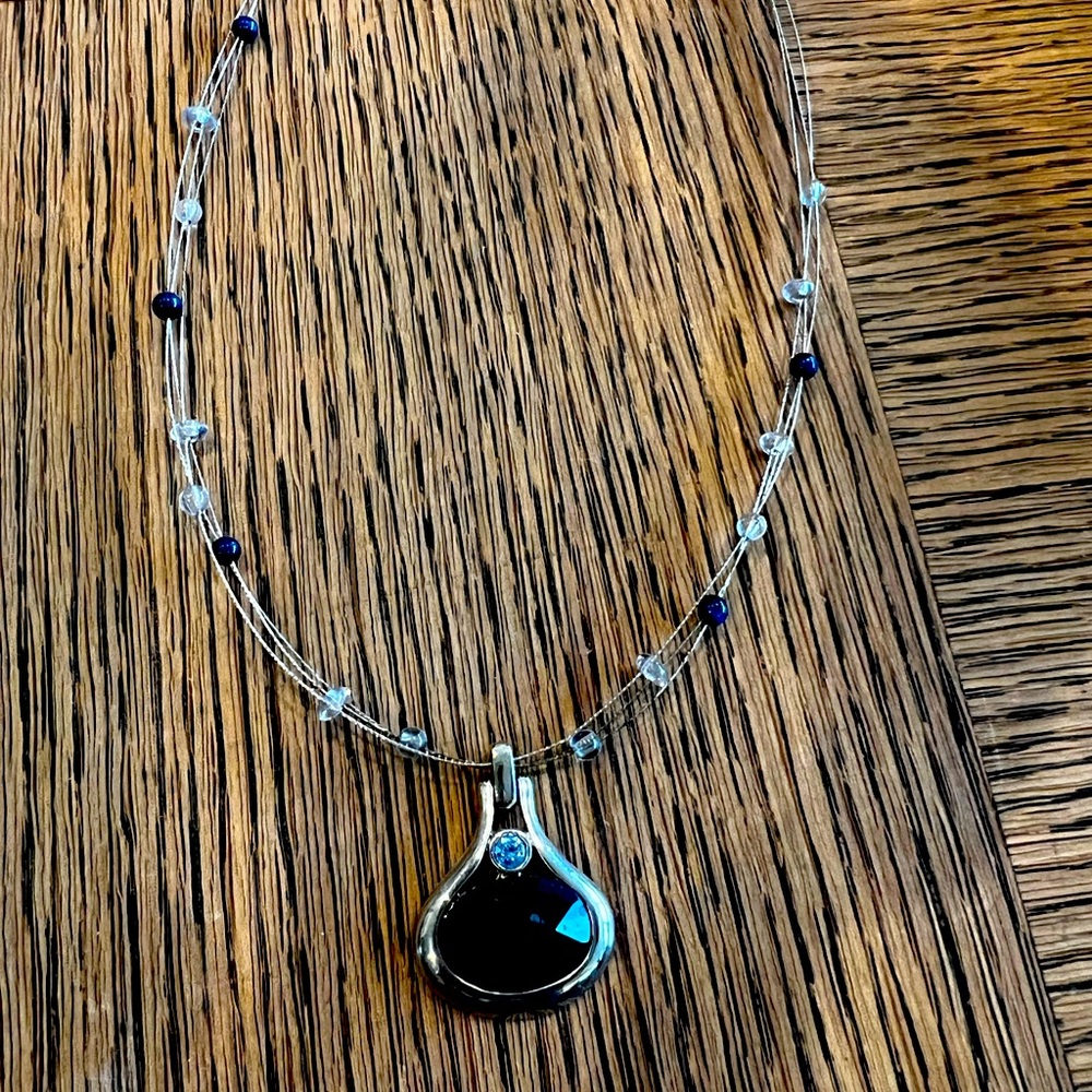 Lia Sophia deep blue triple strand necklace
